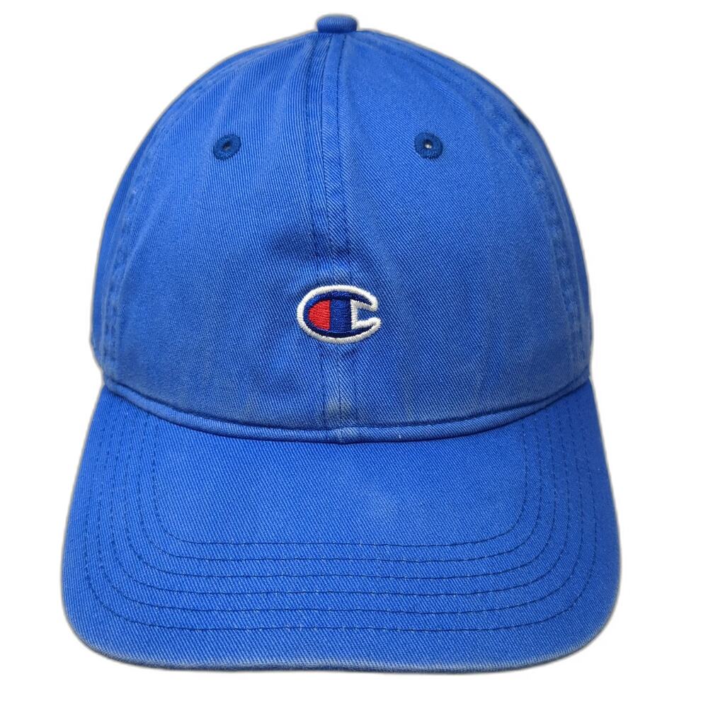 Champion Baseball Cap Blue One Size Embroidered Logo Slideback Cotton Script Hat